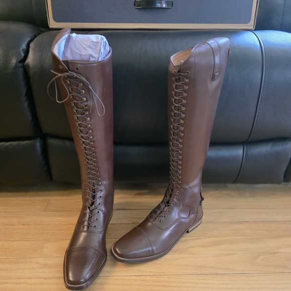 Brown Lace Up Knee-High Boots - Picture 1 of 2